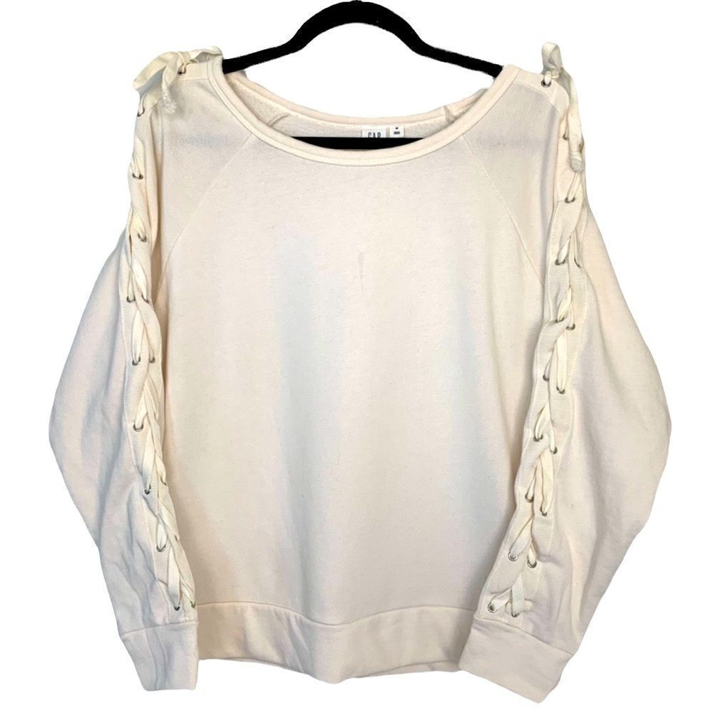 Gap cream slouchy cozy sweatshirt with lace up sleeves size medium